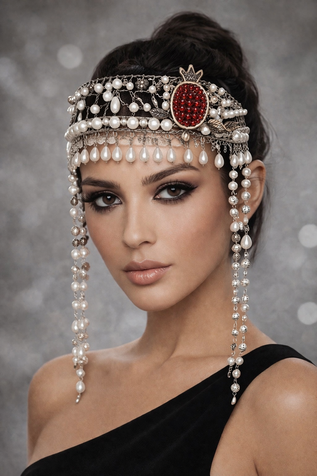 Elizabeth Pearl & Pomegranate Crown Headpiece by Marina Karelyan