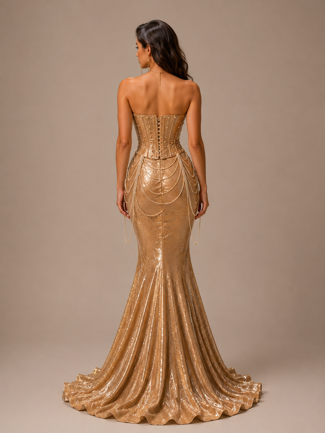 Luxury Gold Embellished Corset & Mermaid Skirt Set