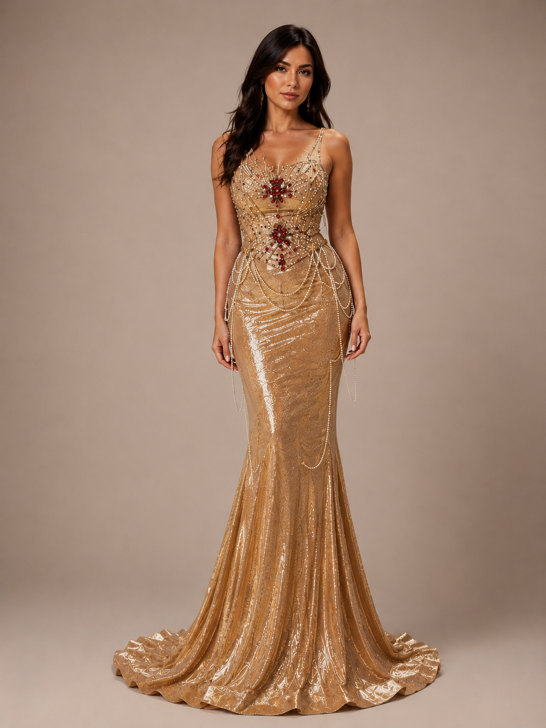 Luxury Gold Embellished Corset & Mermaid Skirt Set