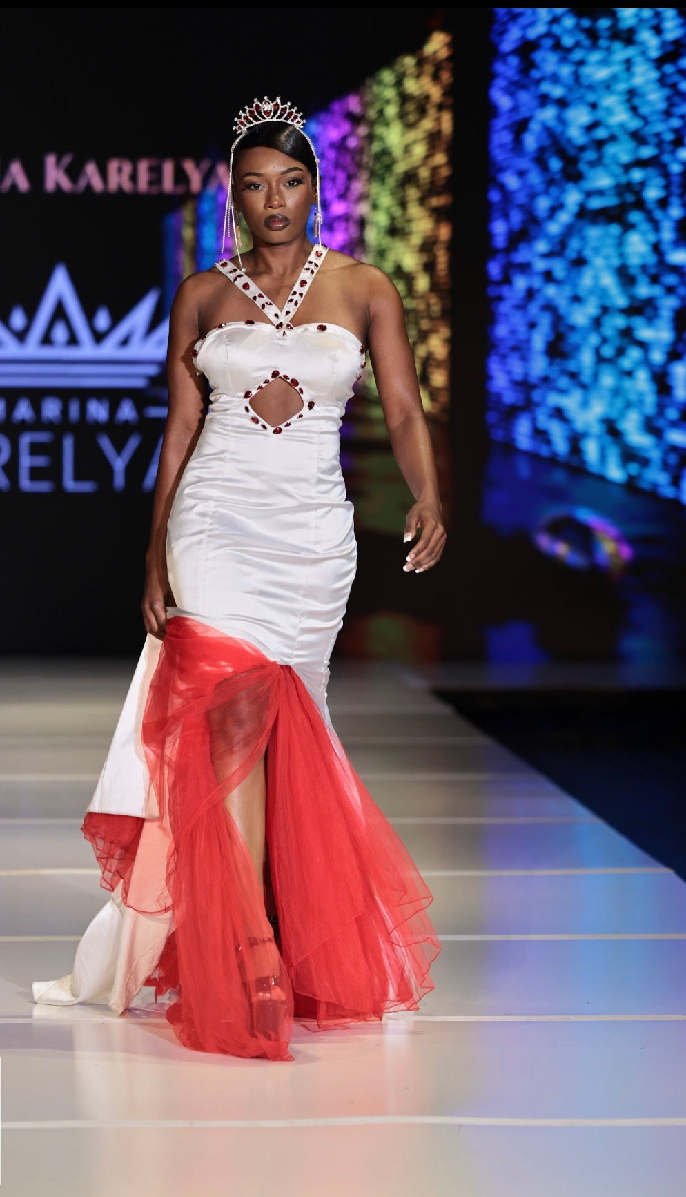 White &amp; Red Diamond-Cut Gown – Marina Karelyan Coutu