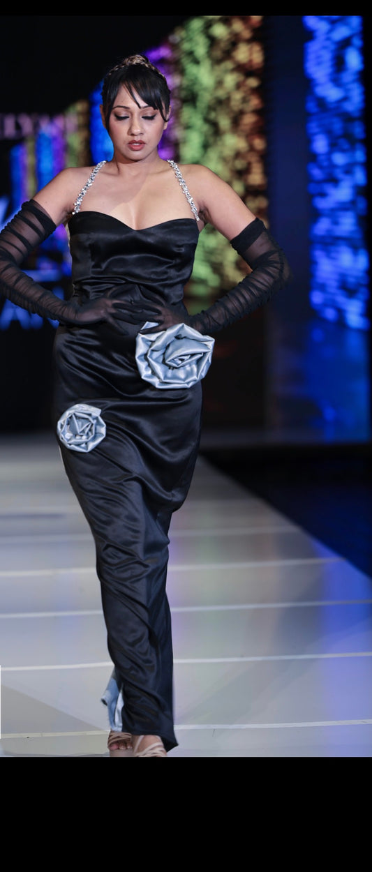 Black Satin Rose Gown – Marina Karelyan Coutur