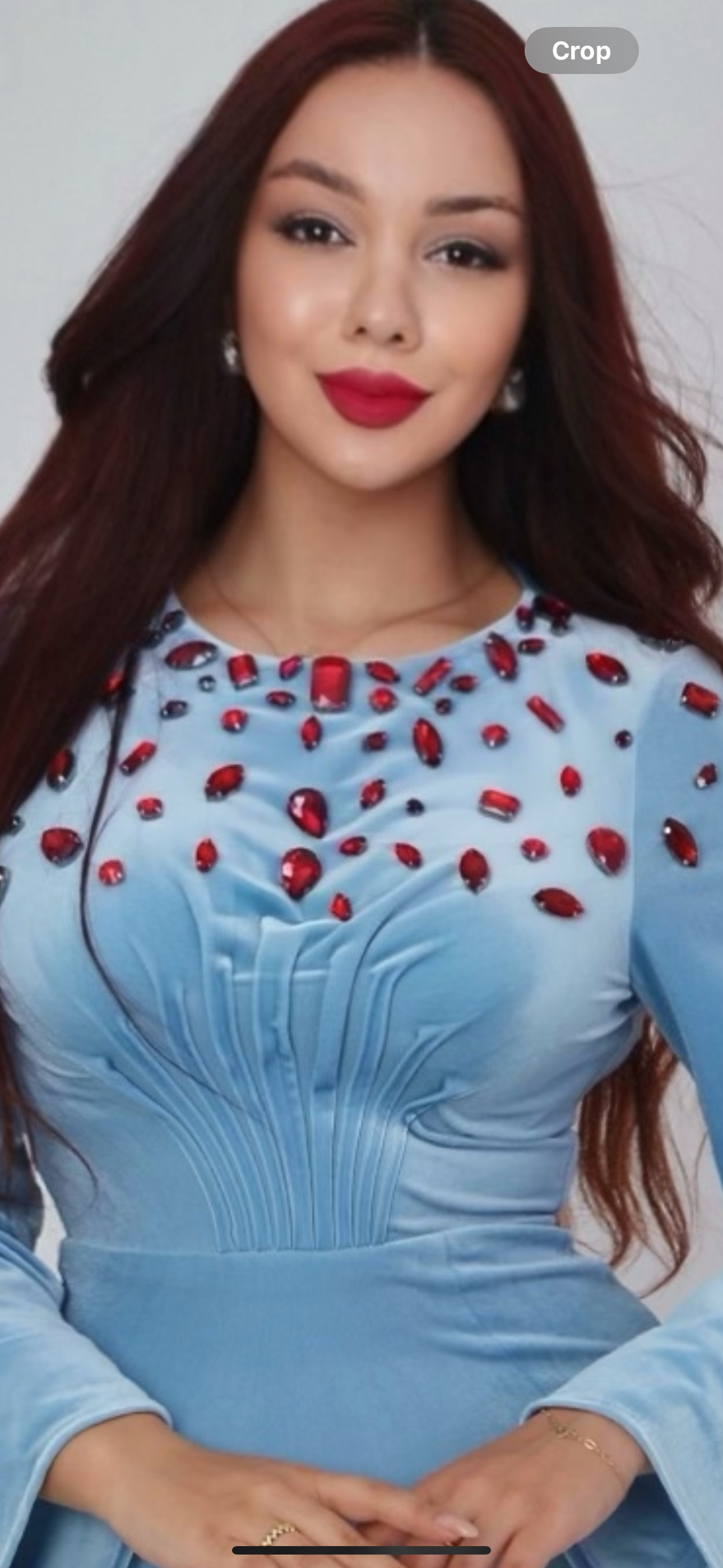 Ice Blue Velvet Gown with Crystal Embellishments